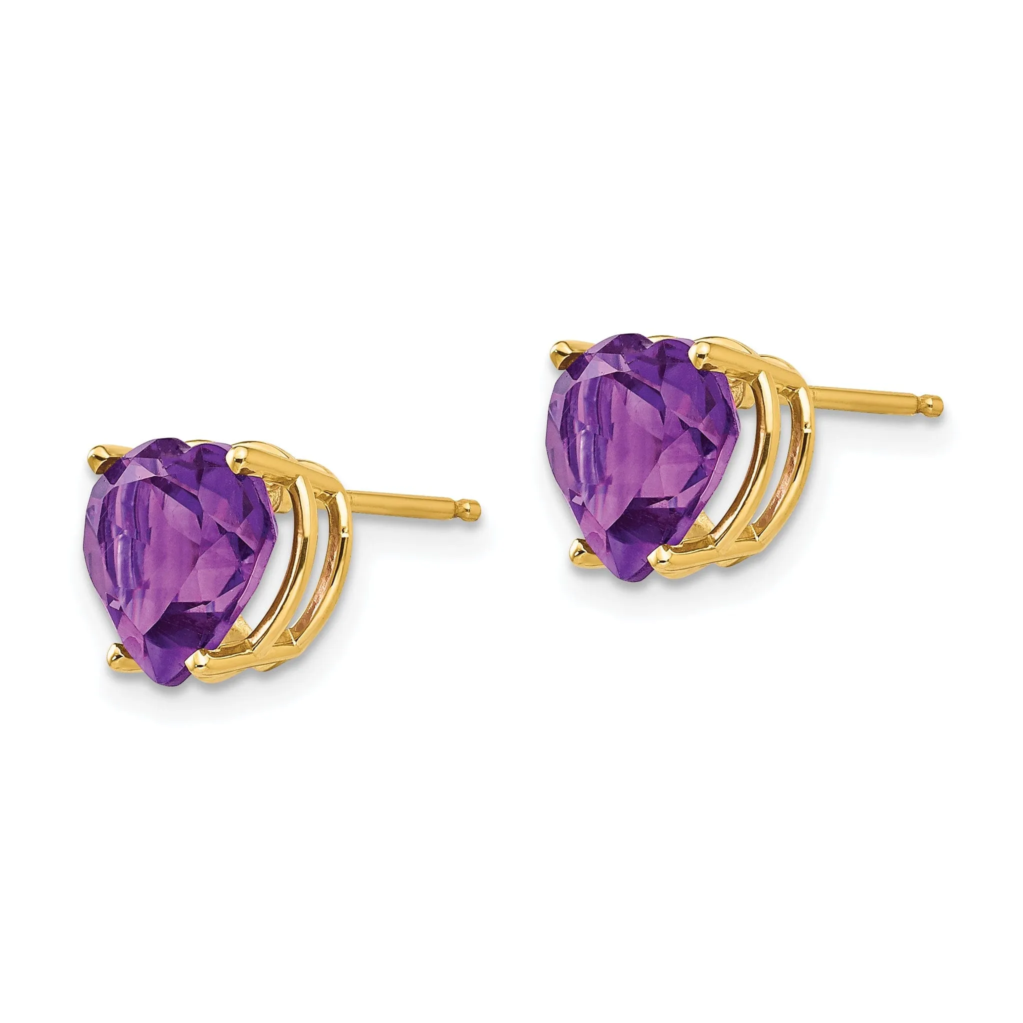 14k Yellow Gold Heart Amethyst Earring