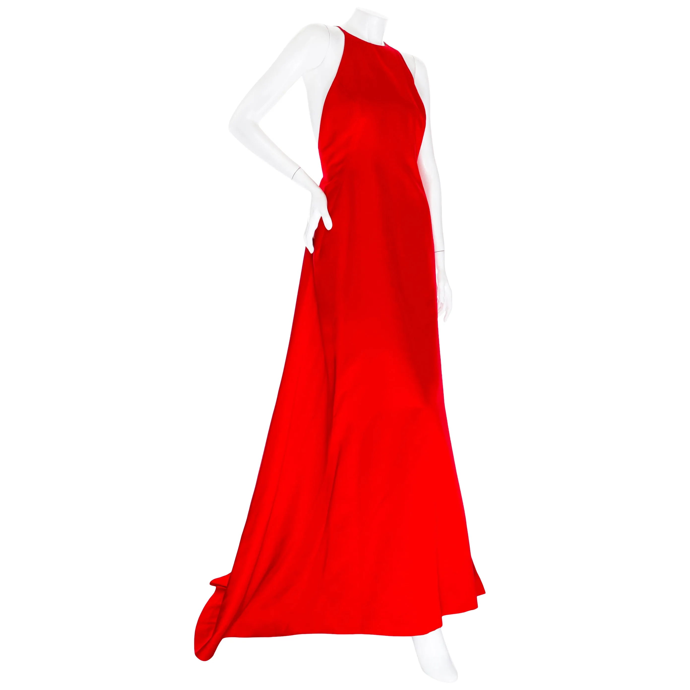 1990s Red Satin Crew Neck Bow Back Gown