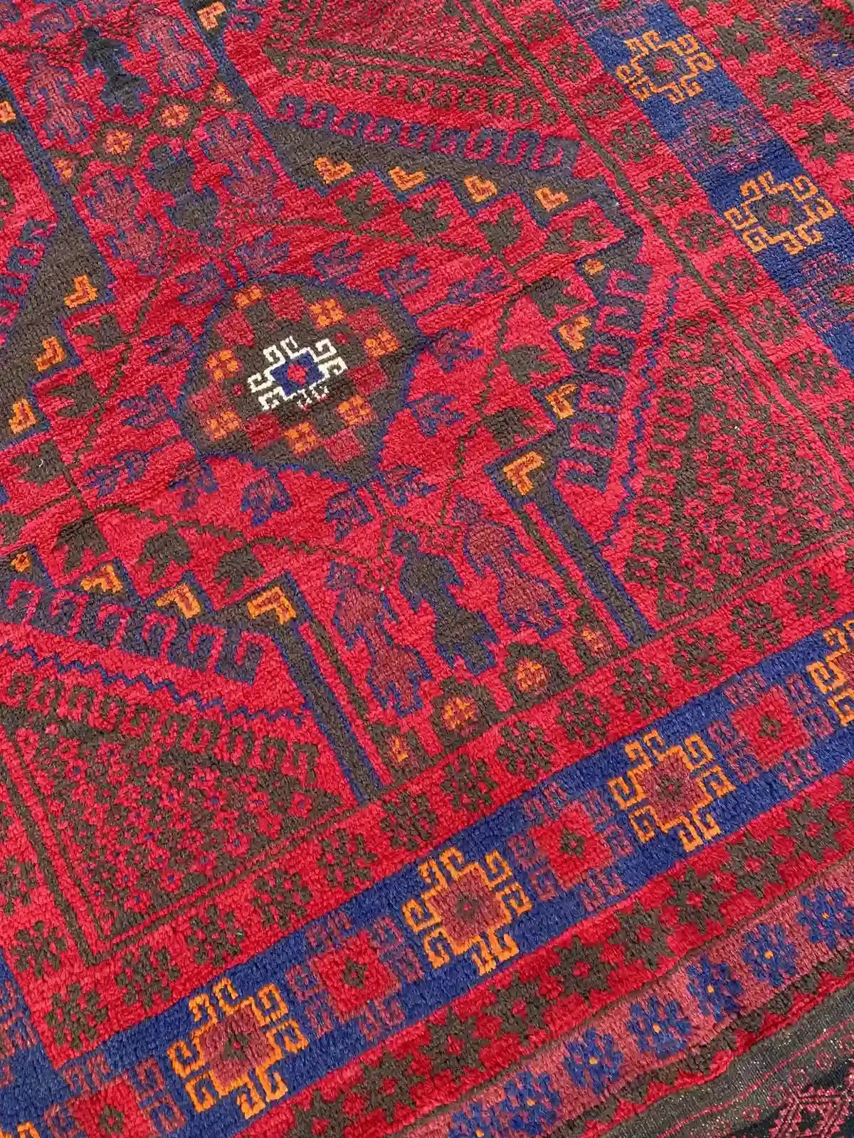 4'1 x 12'2 Afghan Belouchi Runner - Red and Blue Tribal Rug