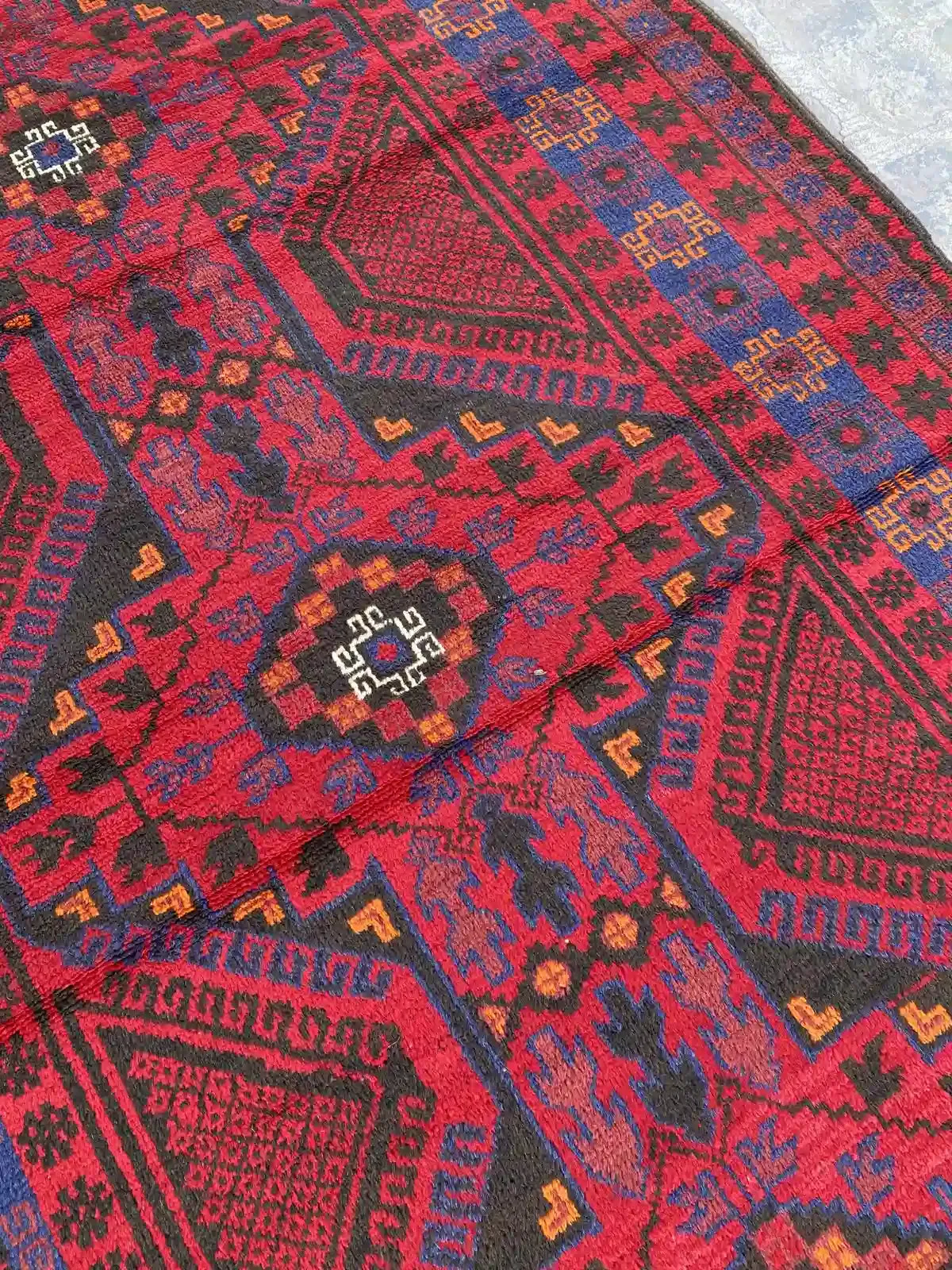 4'1 x 12'2 Afghan Belouchi Runner - Red and Blue Tribal Rug