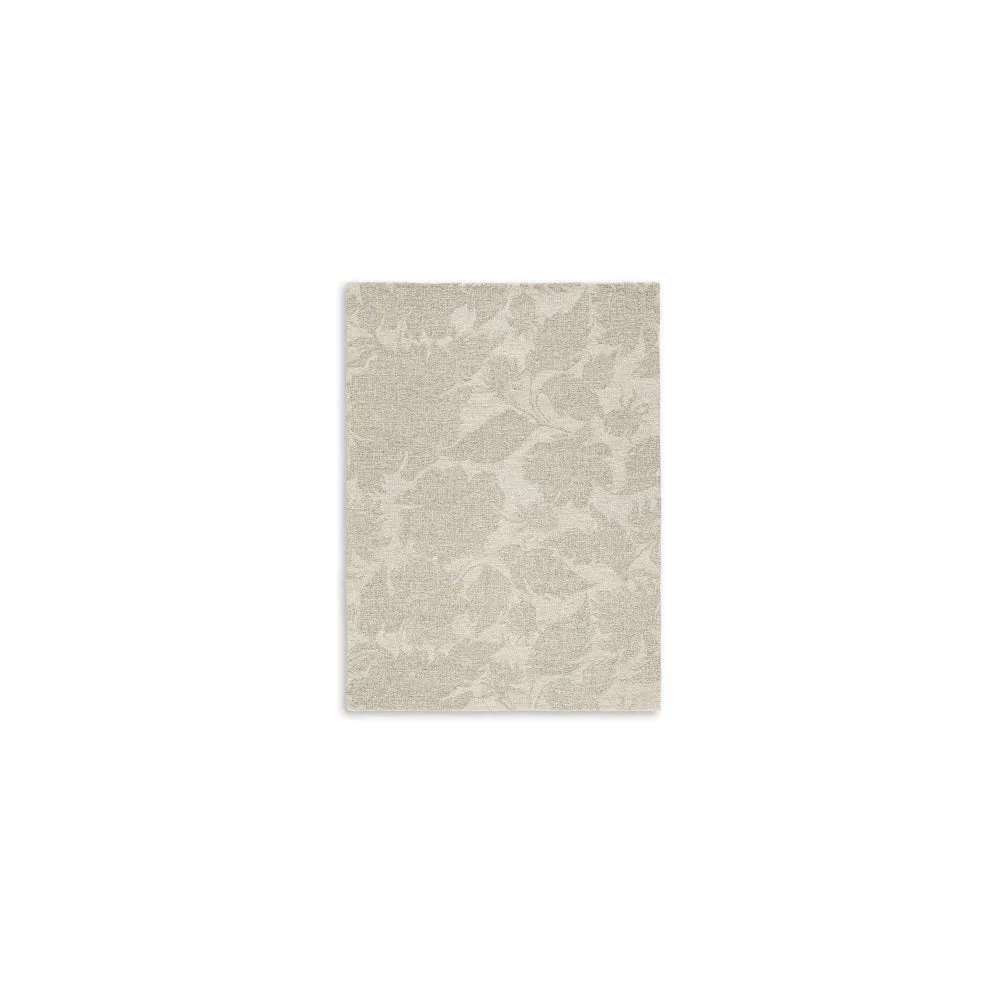 Adas 5 x 7 Medium Area Rug, Hand Tufted Floral Pattern, Beige Wool By Casagear Home