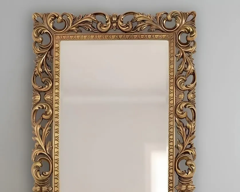 A.M INTERNATIONAL Wooden Mirror Frame for Wall Decoration | Wall Mirror for Bedroom | Antique Mirror Full Length |, Wall Mount| Mango Wood. (Antique Gold, 5x2.5) (6x3 FT)