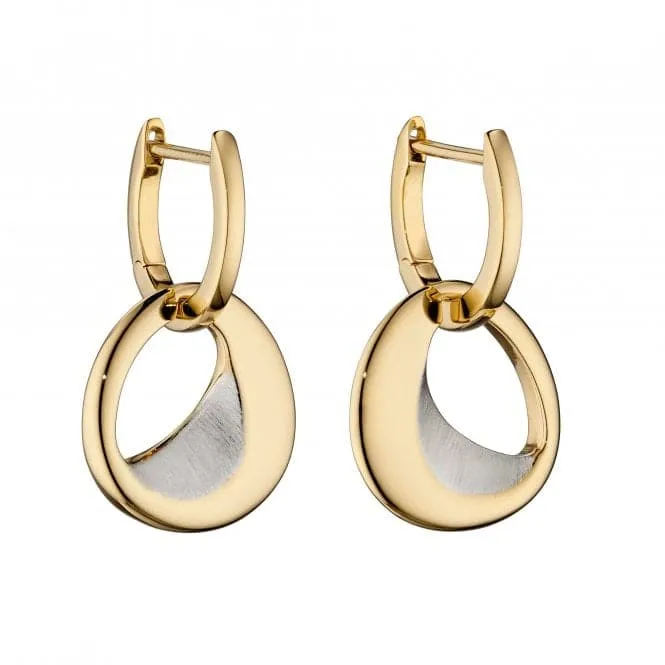 Assembled Hoop Organic Sculped Polished Gold Plating Satin Finished Silver Earrings E5835