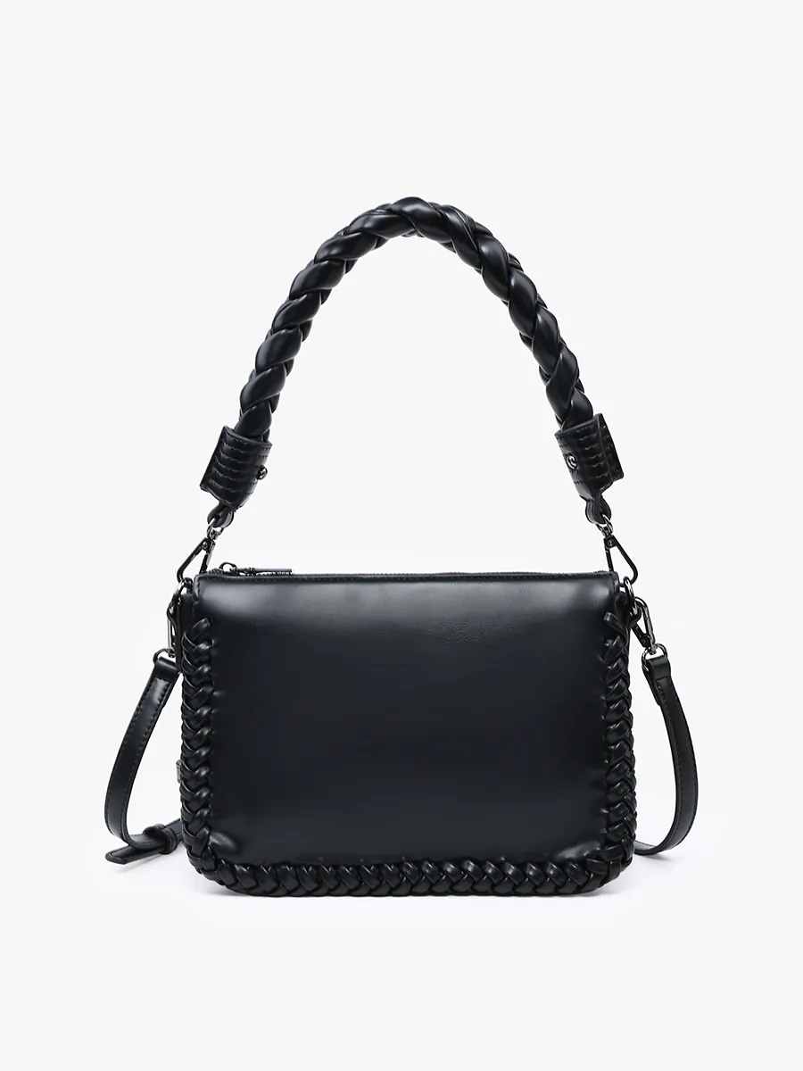 Black Judith Whipstitch Trim Shoulder Bag w/ Braided Handle