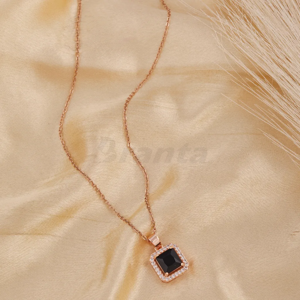 Black Square Crystal Pendant Rose Gold Necklace For Women