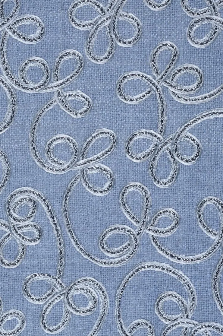 Blue Grey Embroidered Raw Silk 301 Fabric