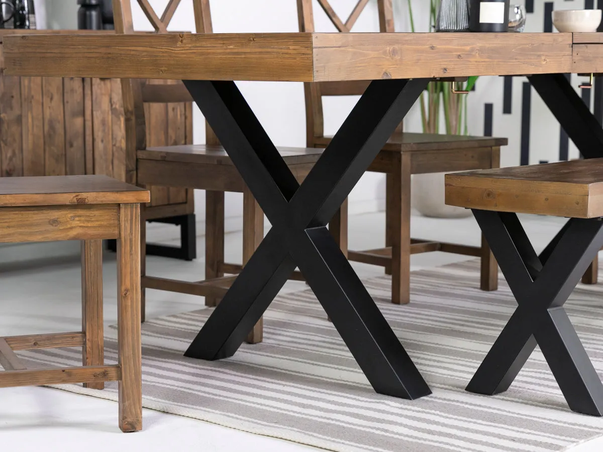 Brooklyn Large Extendable Cross Leg Dining Table (180cm - 240cm) & Grainger Brown Dining Chairs