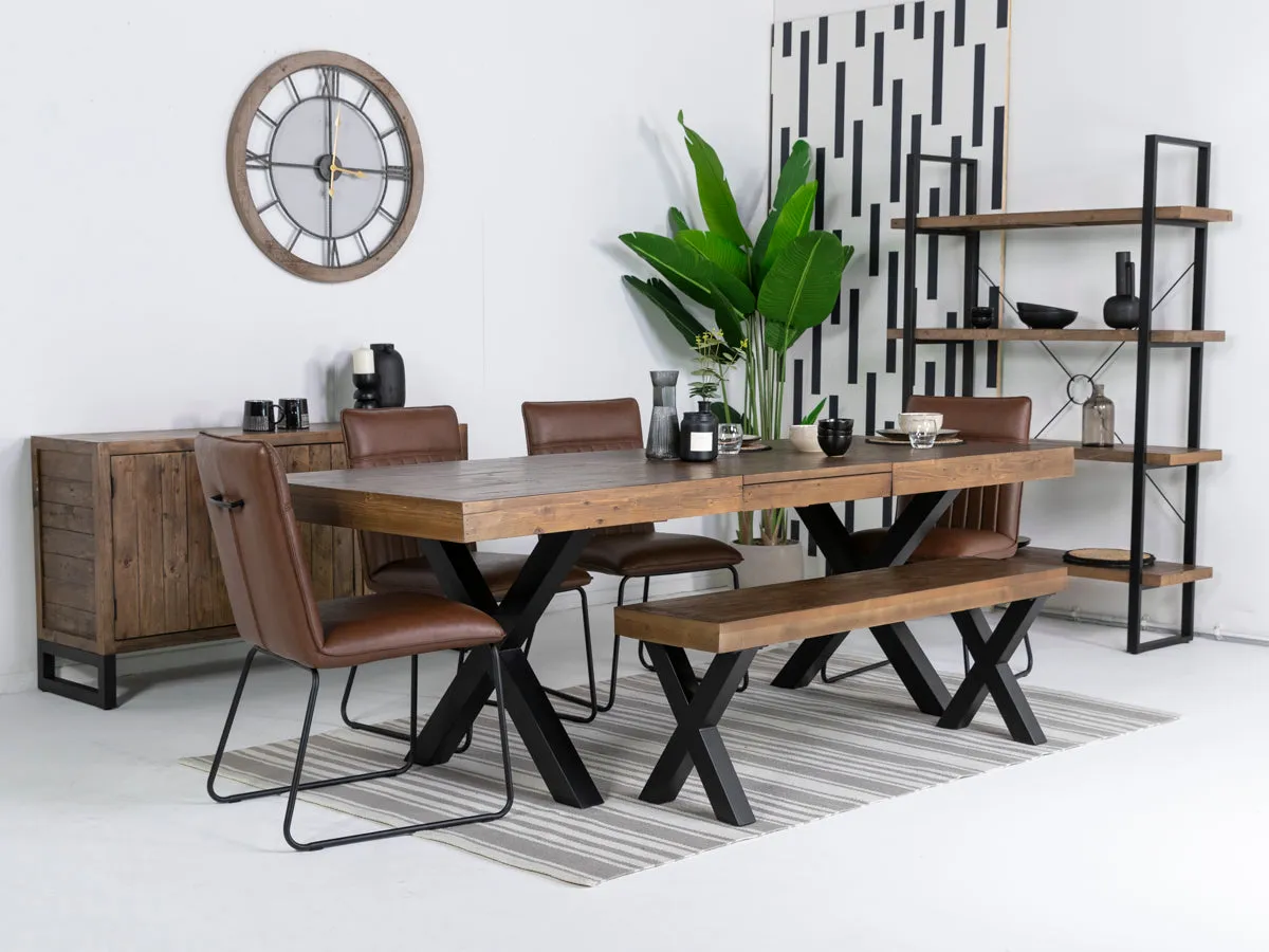 Brooklyn Large Extendable Cross Leg Dining Table (180cm - 240cm) & Grainger Brown Dining Chairs