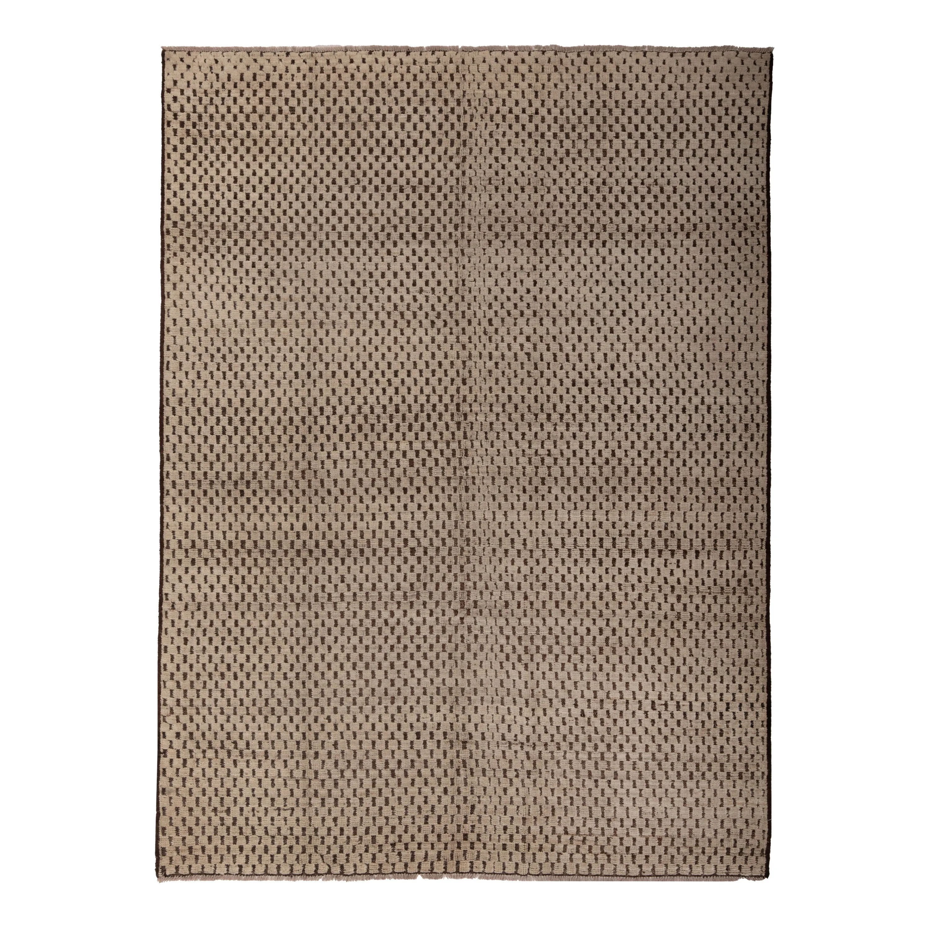 Brown & Cream Zameen Modern Wool Rug - 6'5" x 8'8"