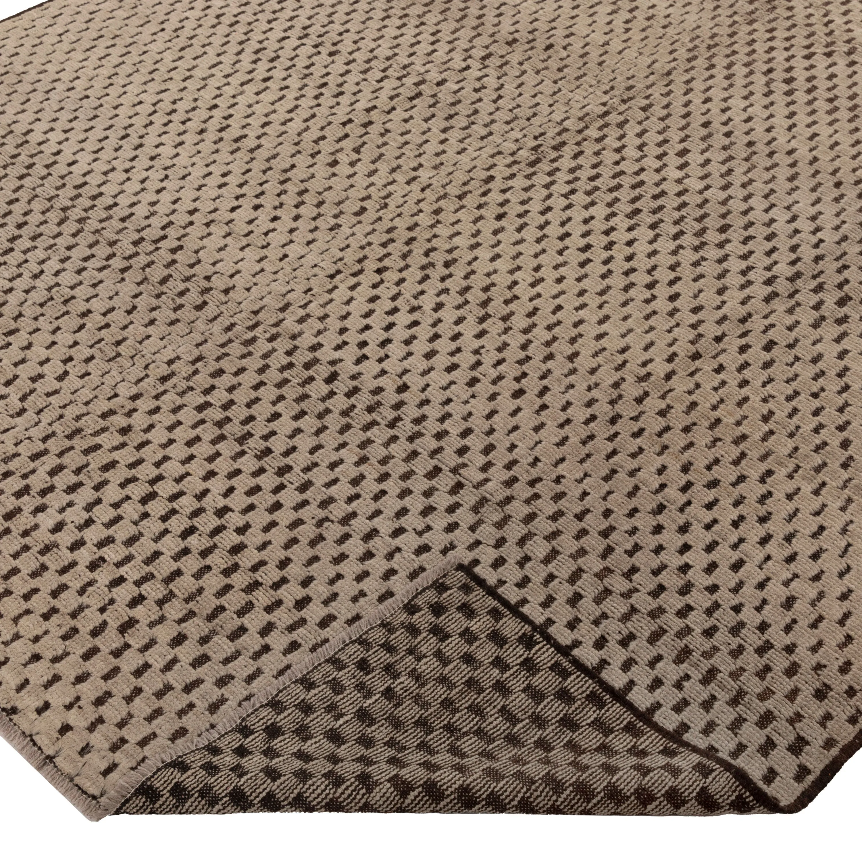 Brown & Cream Zameen Modern Wool Rug - 6'5" x 8'8"