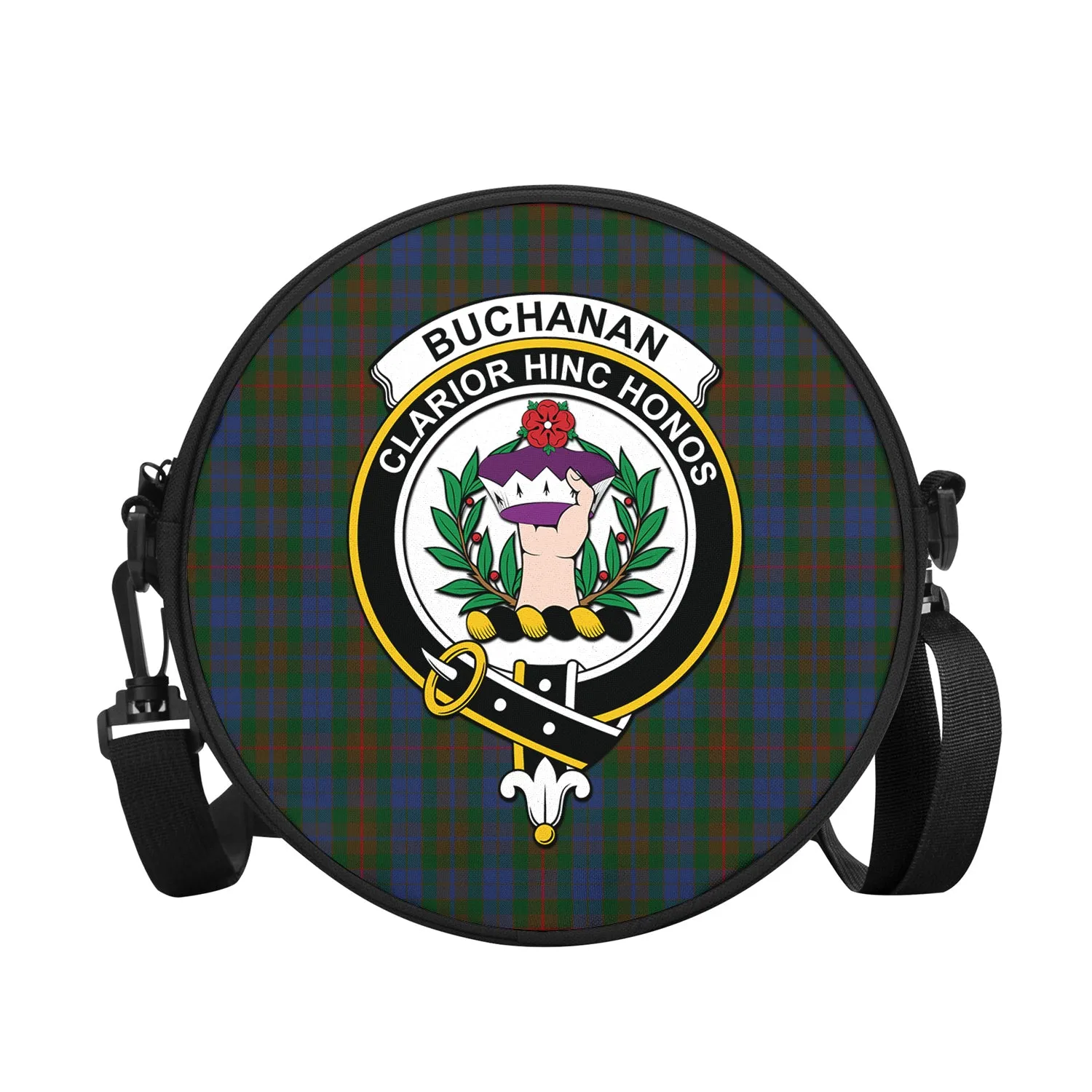 Buchanan Hunting Tartan Round Satchel Bags with Family Crest