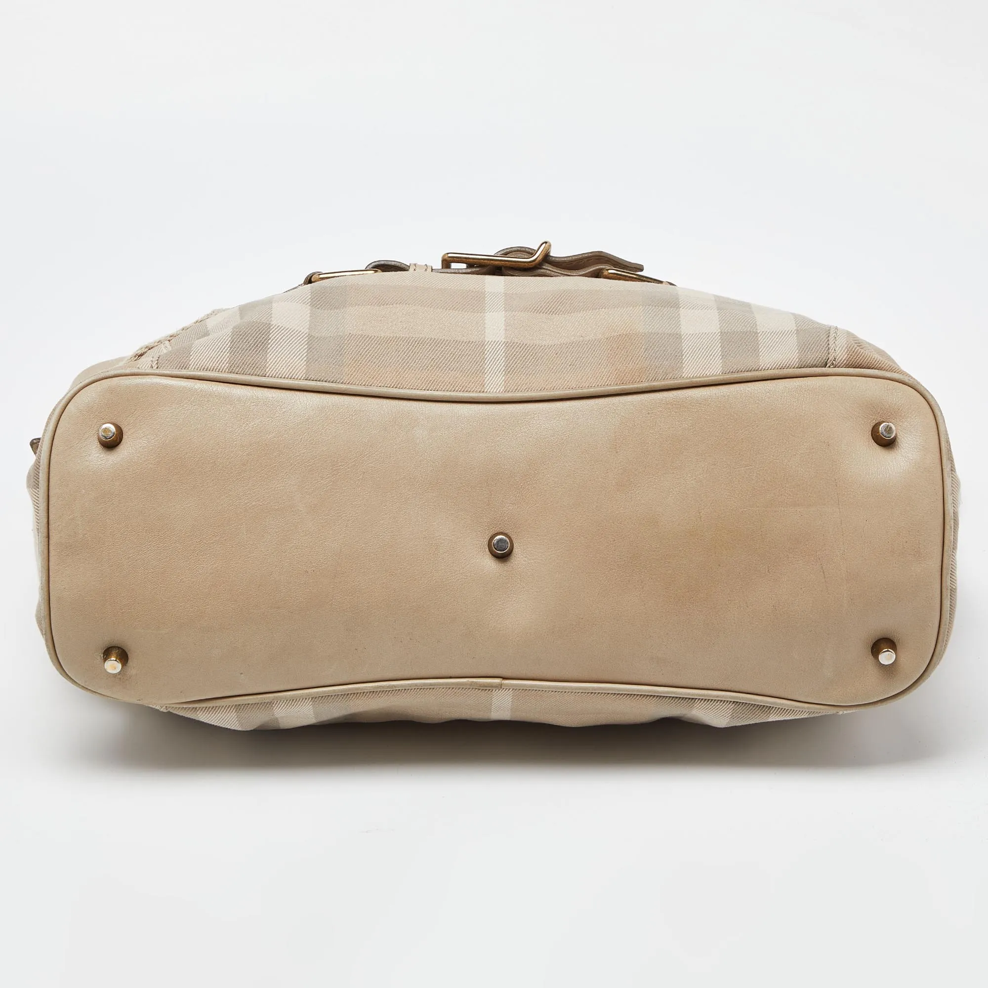 BURBERRY Beige House Check Canvas and Leather Large Parsons Bag