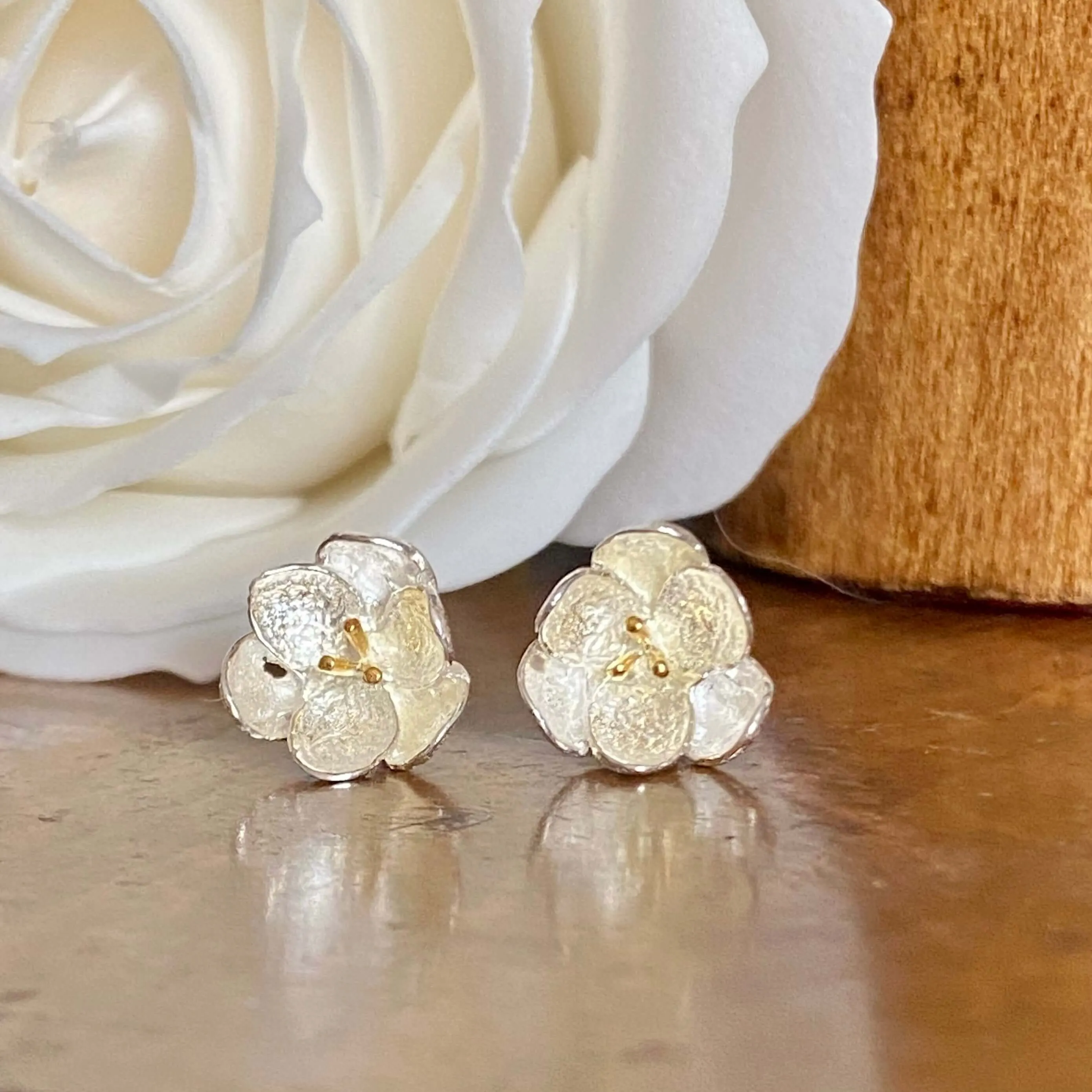 Buttercup Flower Sterling Silver Stud Earrings