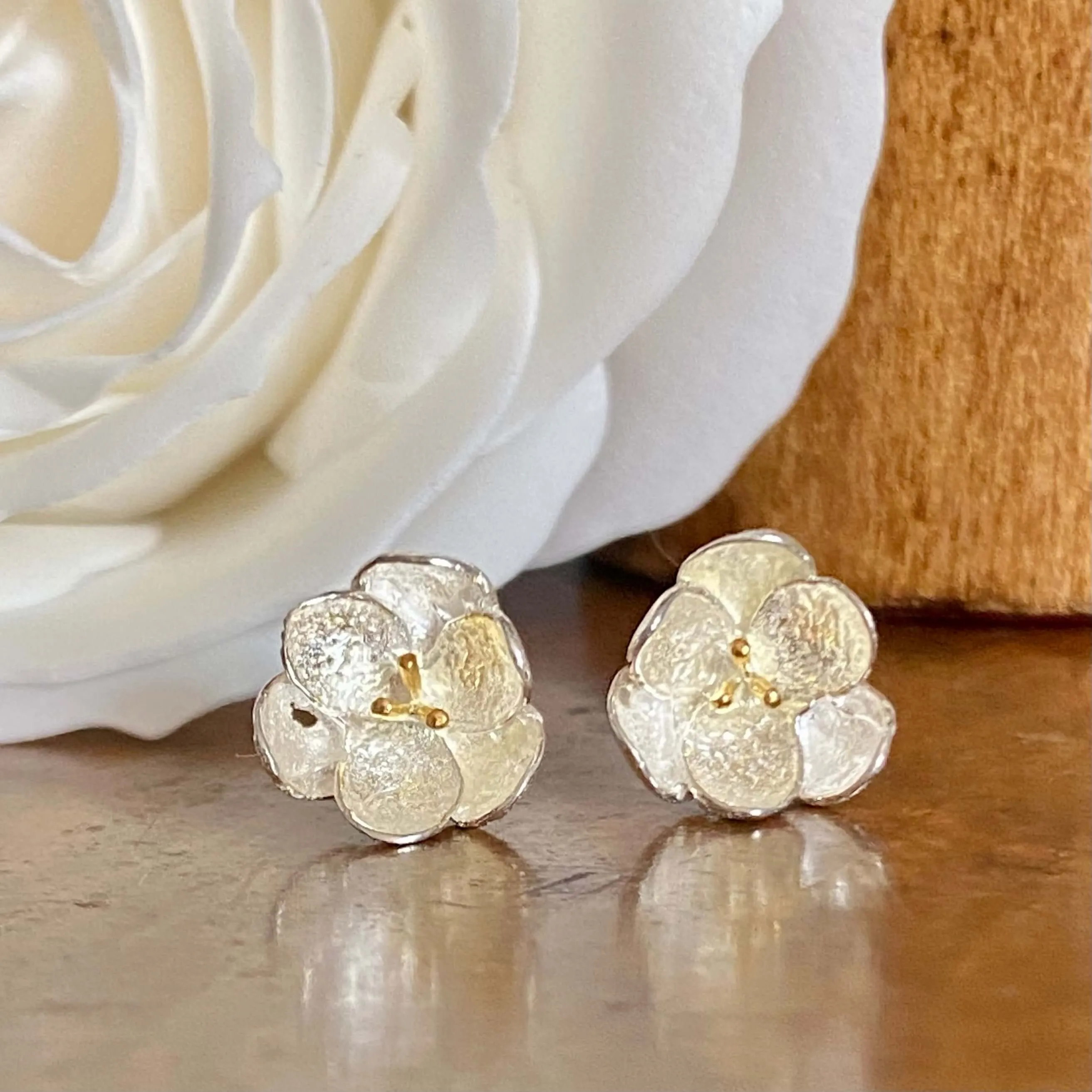 Buttercup Flower Sterling Silver Stud Earrings