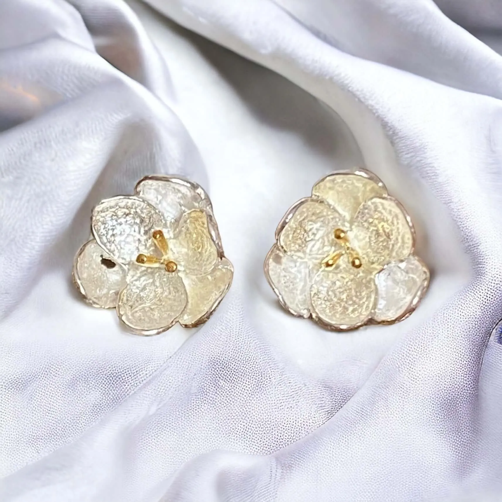 Buttercup Flower Sterling Silver Stud Earrings