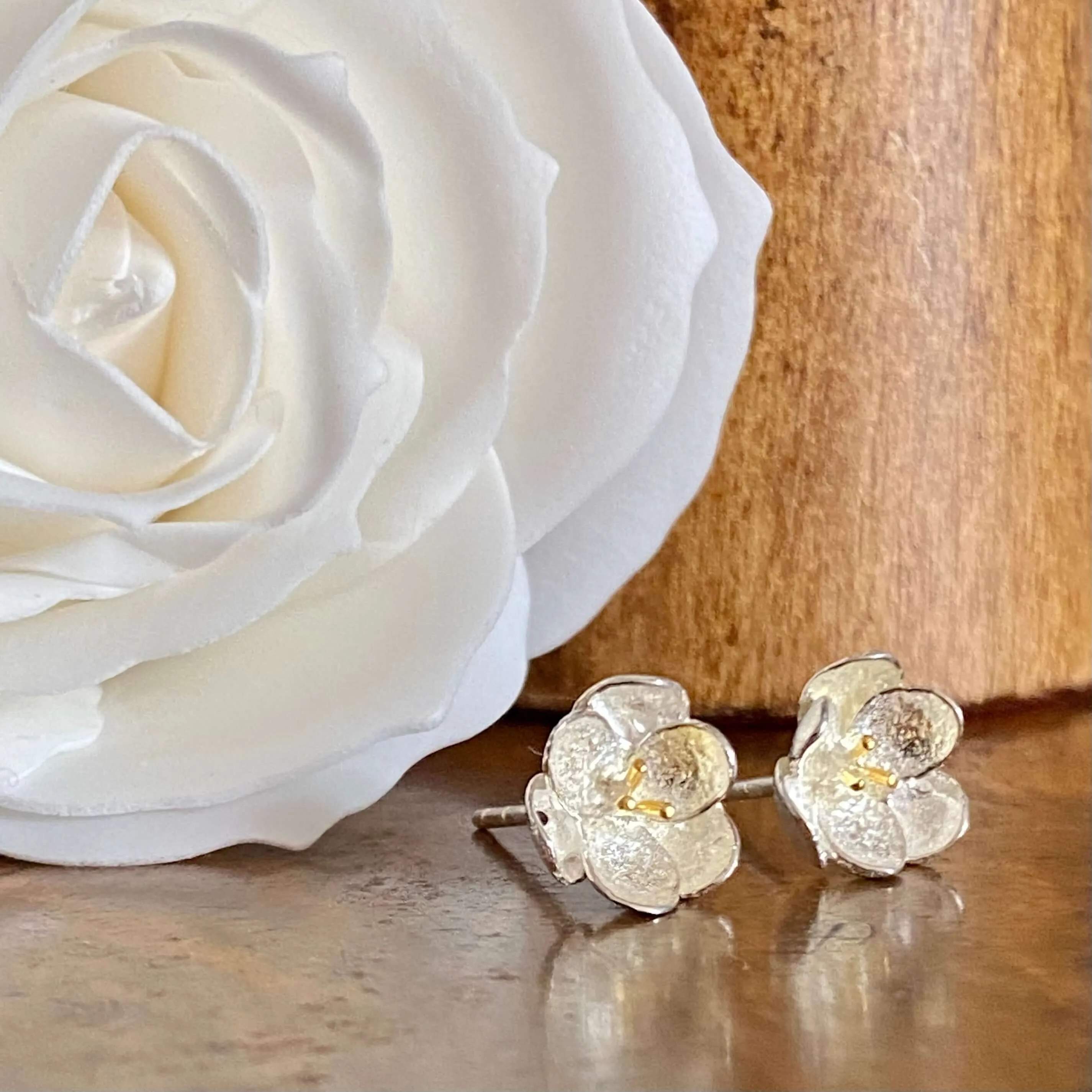 Buttercup Flower Sterling Silver Stud Earrings