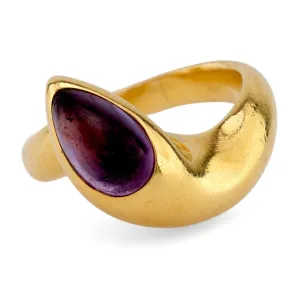 Bvlgari Cabochon Amethyst 18K Yellow Gold Solitaire Ring