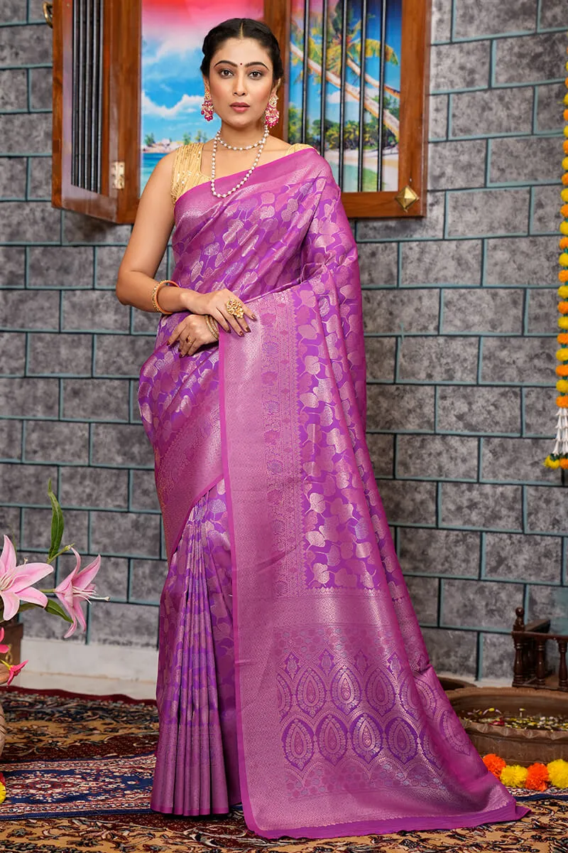 Captivating Purple Kanjivaram Silk Saree With Ravishing Blouse Piece