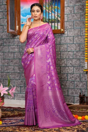 Captivating Purple Kanjivaram Silk Saree With Ravishing Blouse Piece