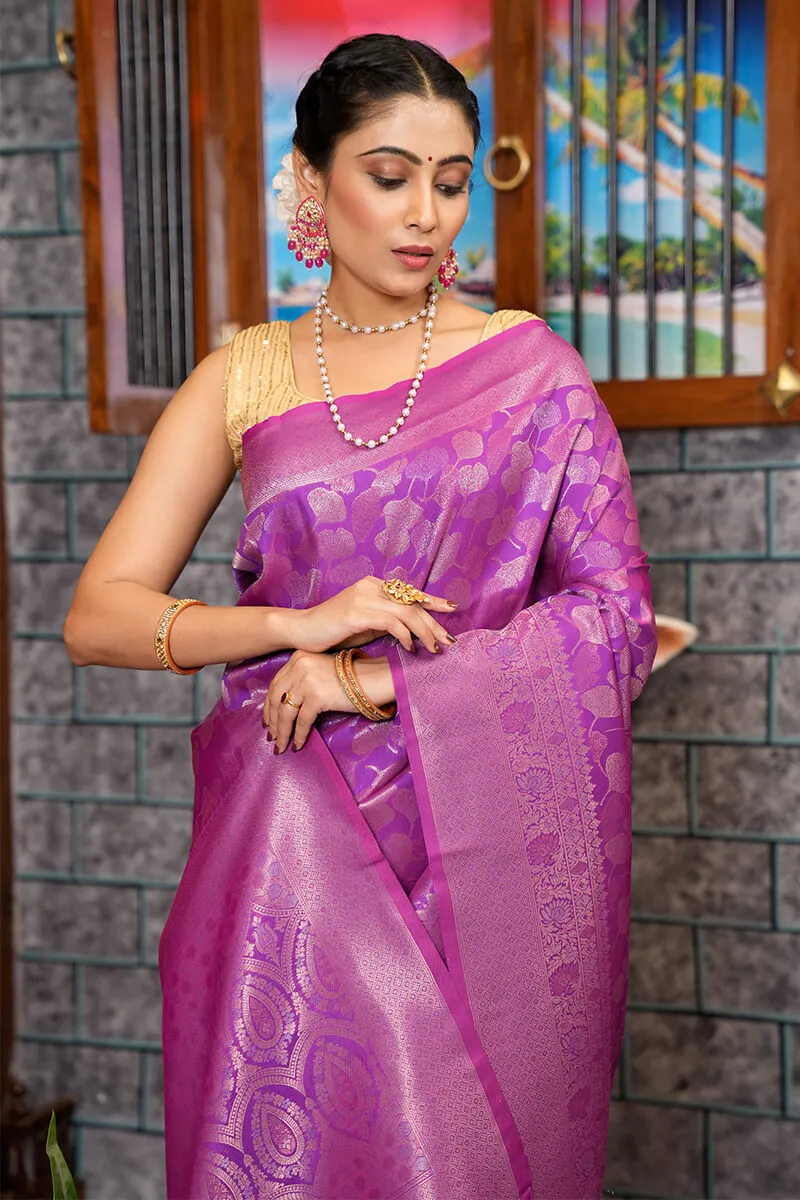 Captivating Purple Kanjivaram Silk Saree With Ravishing Blouse Piece