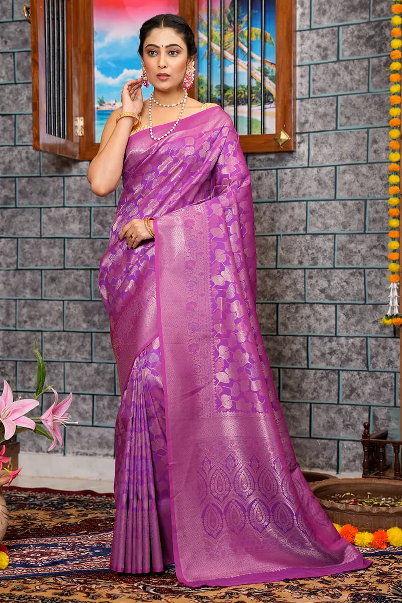 Captivating Purple Kanjivaram Silk Saree With Ravishing Blouse Piece