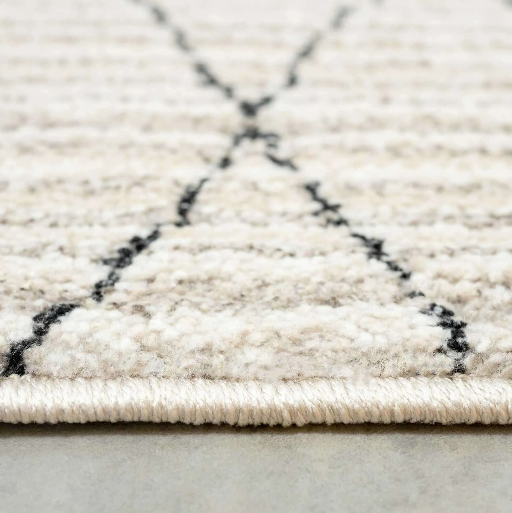 Cosy Soft Abstract Lined Beige Moroccan Berber Bedroom Rug