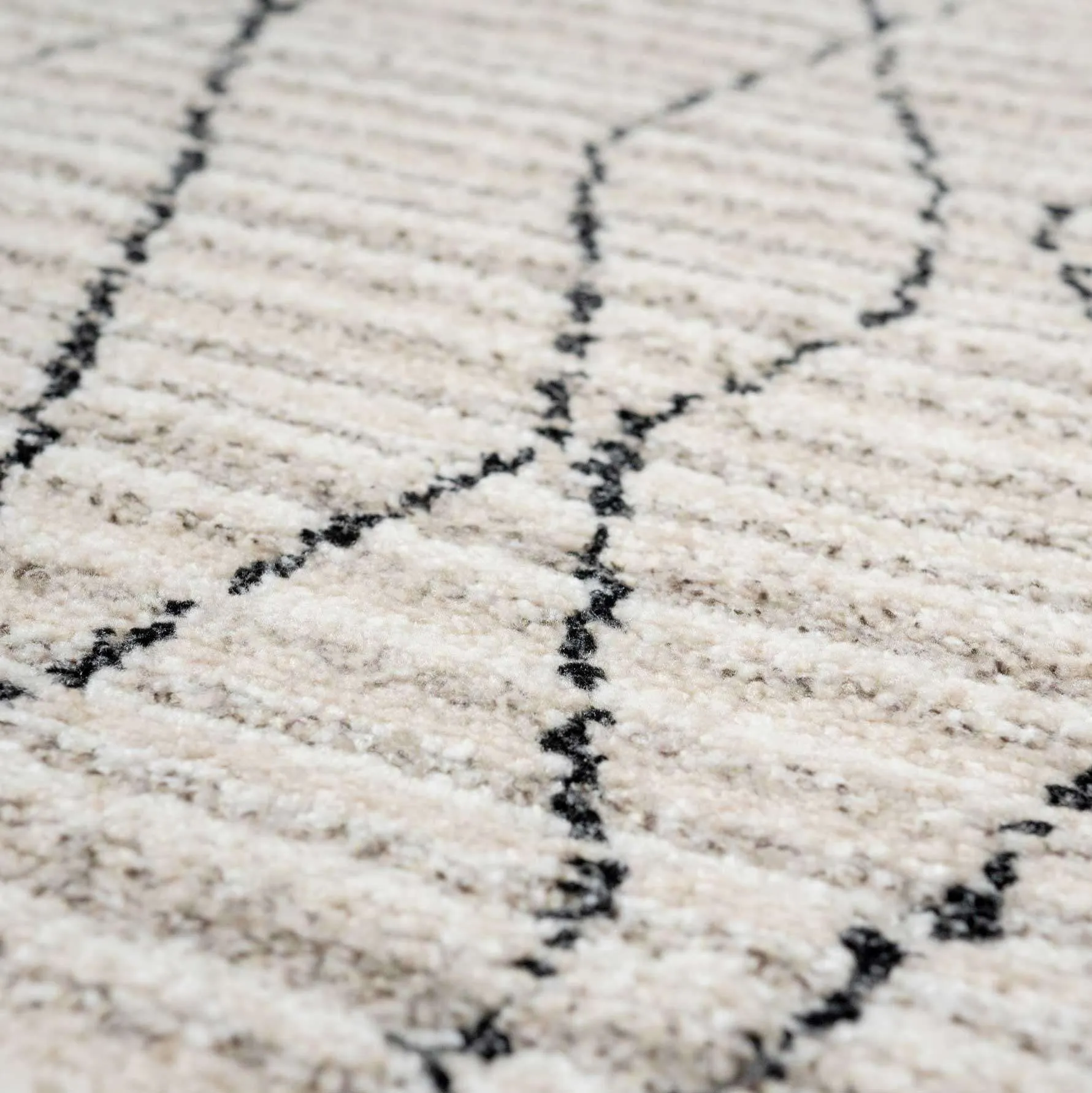 Cosy Soft Abstract Lined Beige Moroccan Berber Bedroom Rug