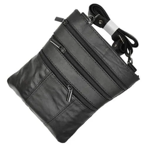 Crossbody Multi Zipper Pockets Leather Purse