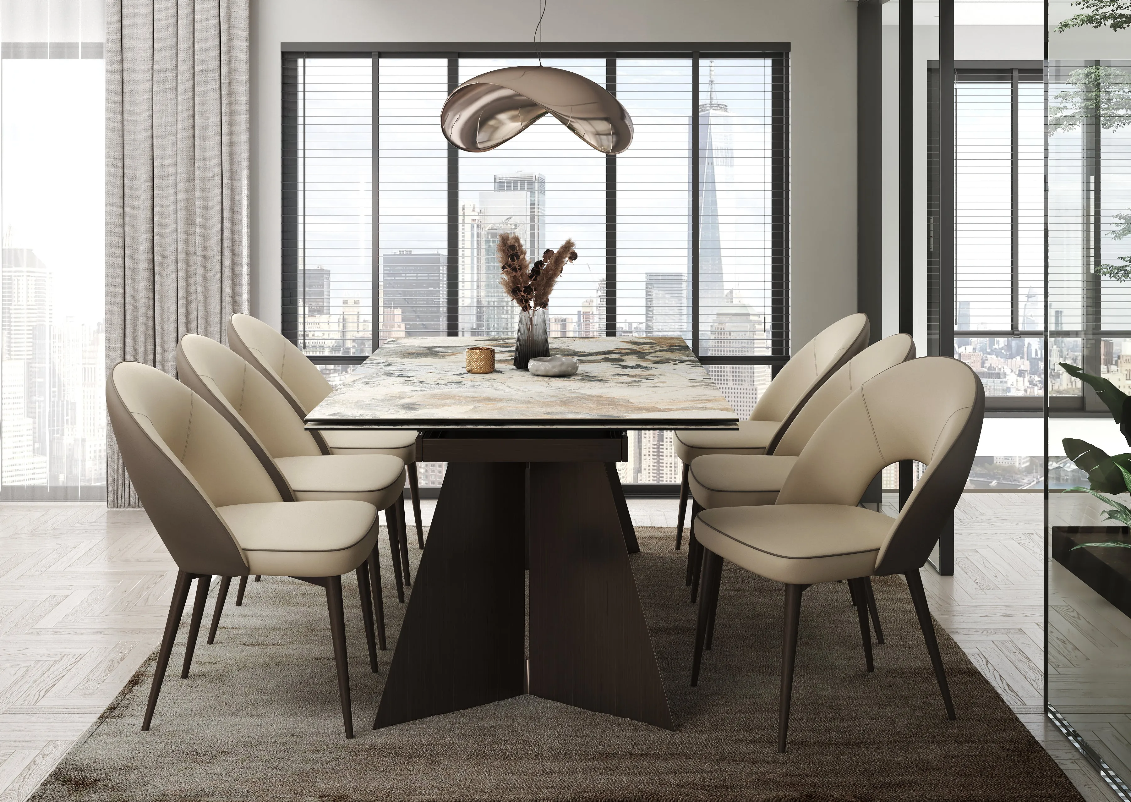 Dante Ceramic Dining Table with Modena Beige Chairs