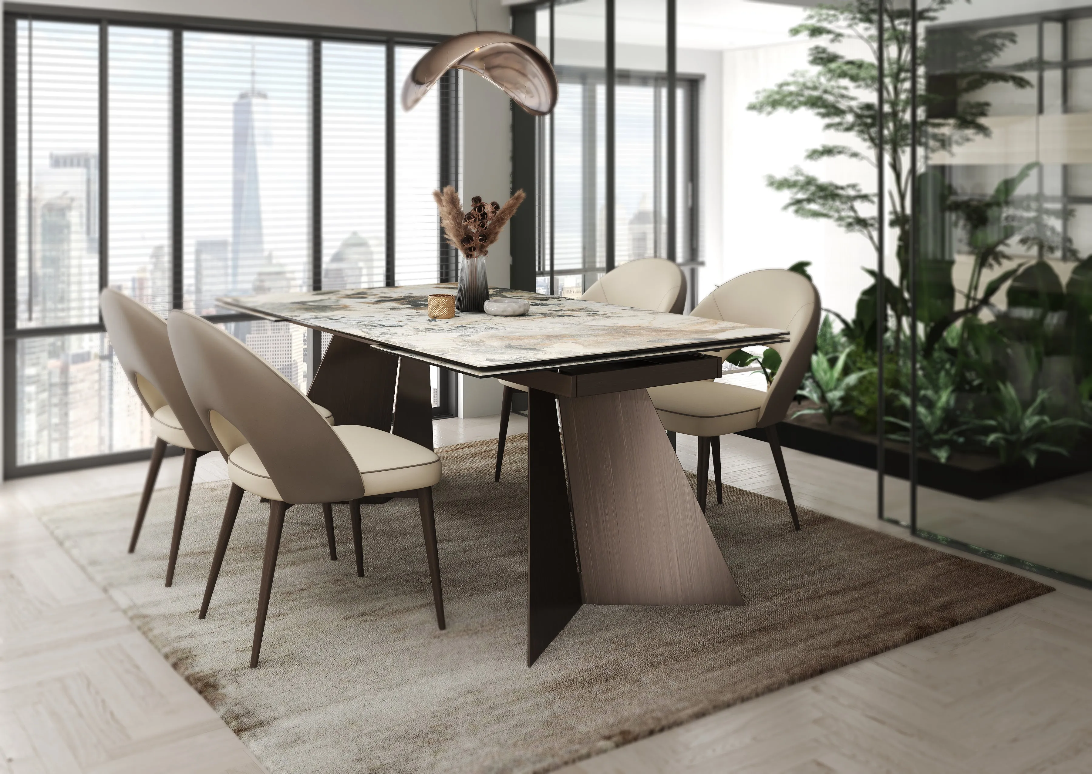 Dante Ceramic Dining Table with Modena Beige Chairs