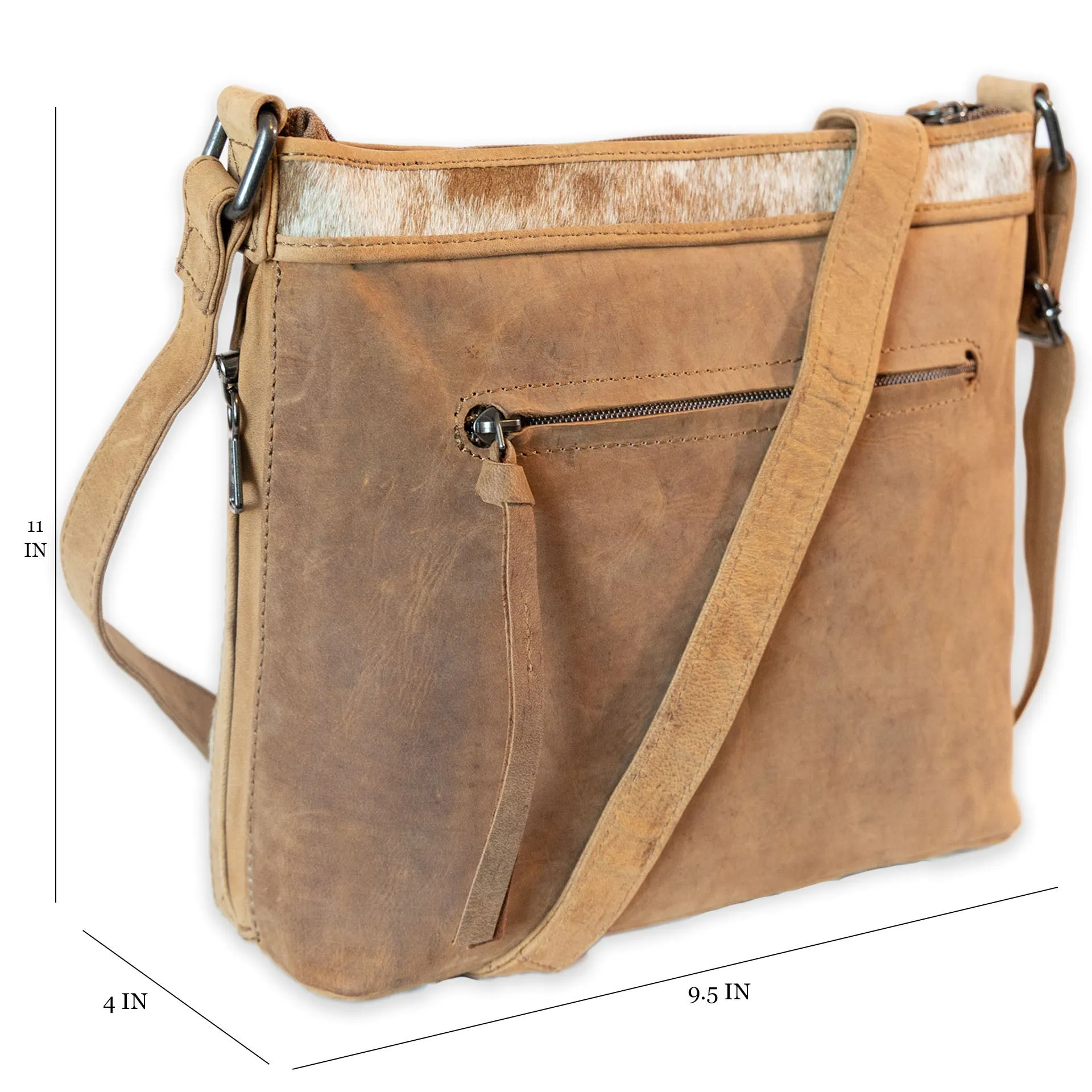 Diana | Leather Concealed Carry Crossbody, Shoulder Bag | Hair-On Cowhide Accents | Mid-Size Bag | Locking Exterior Concealment Pocket