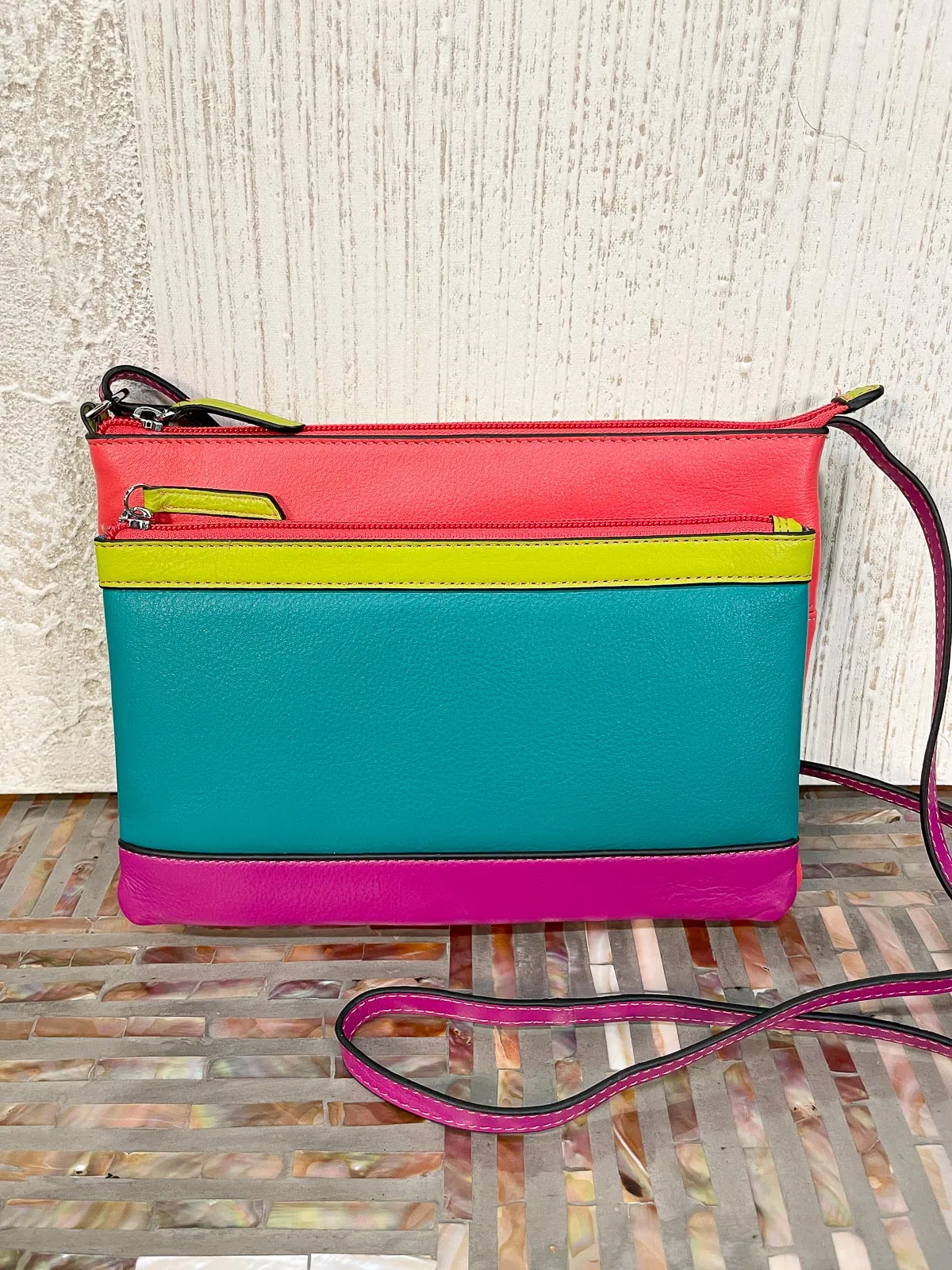 Double Zip Crossbody Bag, Paradise Multi