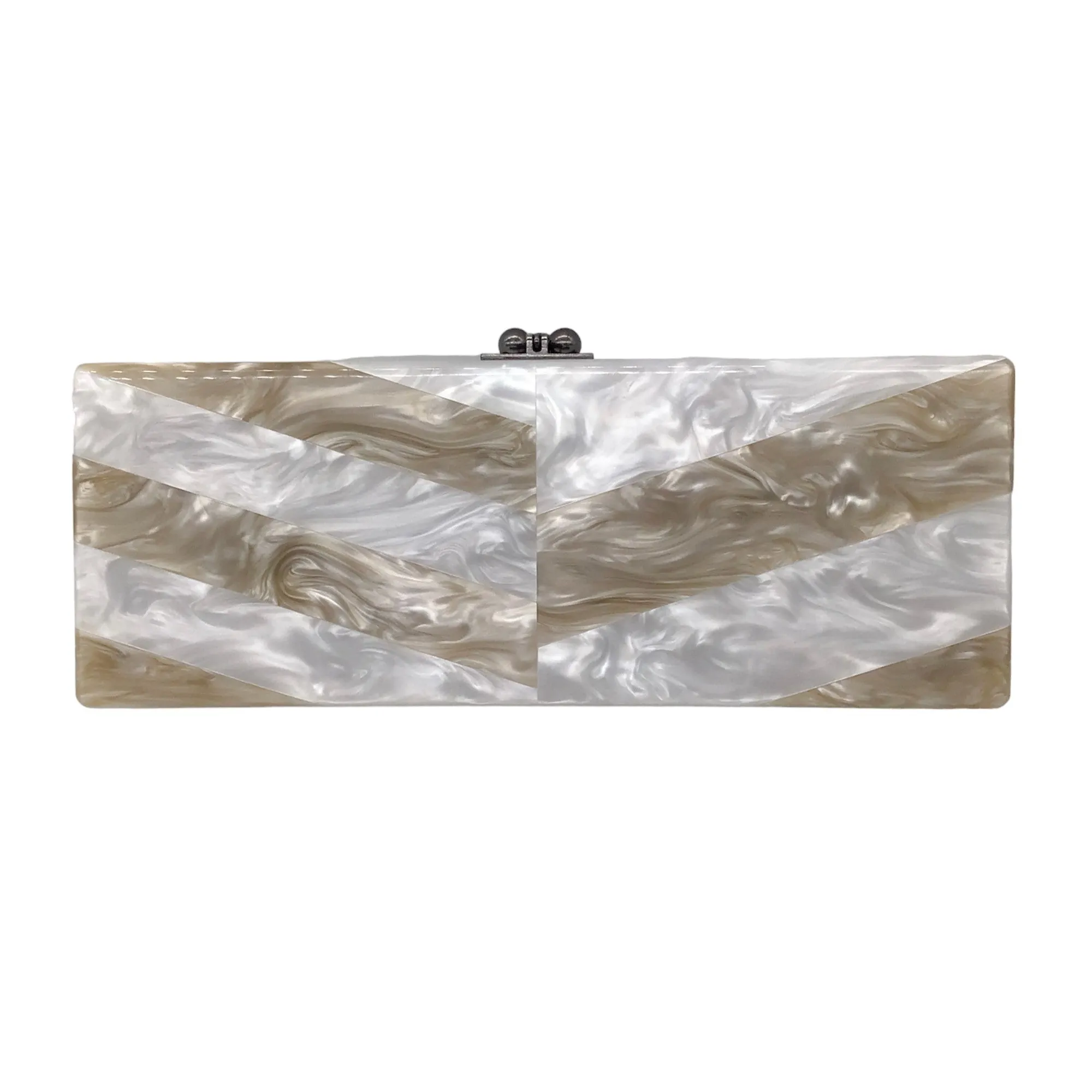 Edie Parker White / Beige Pearlized Lucite Clutch Handbag