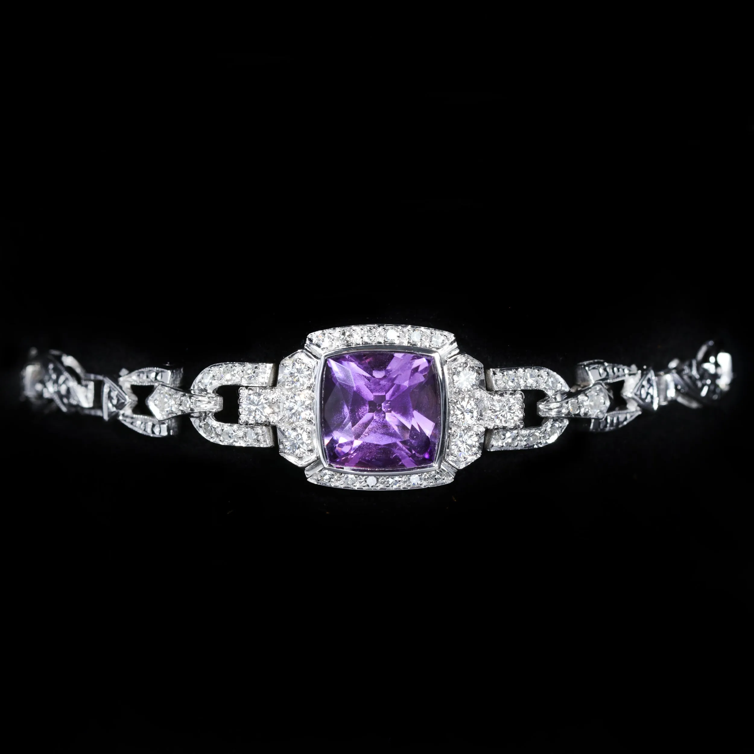 Estate 14k White Gold 4.13 Carat Amethyst and Diamond Bracelet