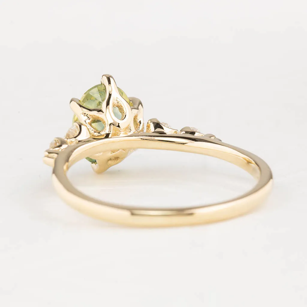 Estel Fleur Six Prongs Ring 1.61ct Parti Green Yellow Oval Montana Sapphire, 14K Yellow Gold (One of a kind)