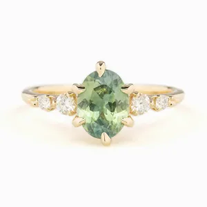 Estel Fleur Six Prongs Ring 1.61ct Parti Green Yellow Oval Montana Sapphire, 14K Yellow Gold (One of a kind)