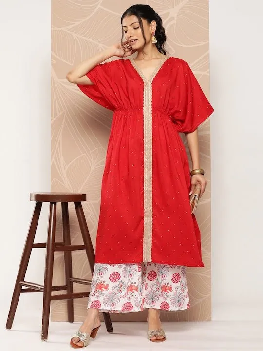 Ethnic Motifs Embroidered Empire Sequinned Kurta With Palazzos