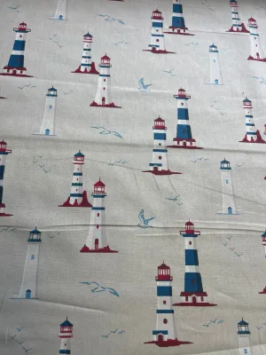 Finistiere - lighthouse - Light Furnishing Cotton Fabric - Bright Patterned  Fabric for Lampshades, Cushions, Bags and Curtains