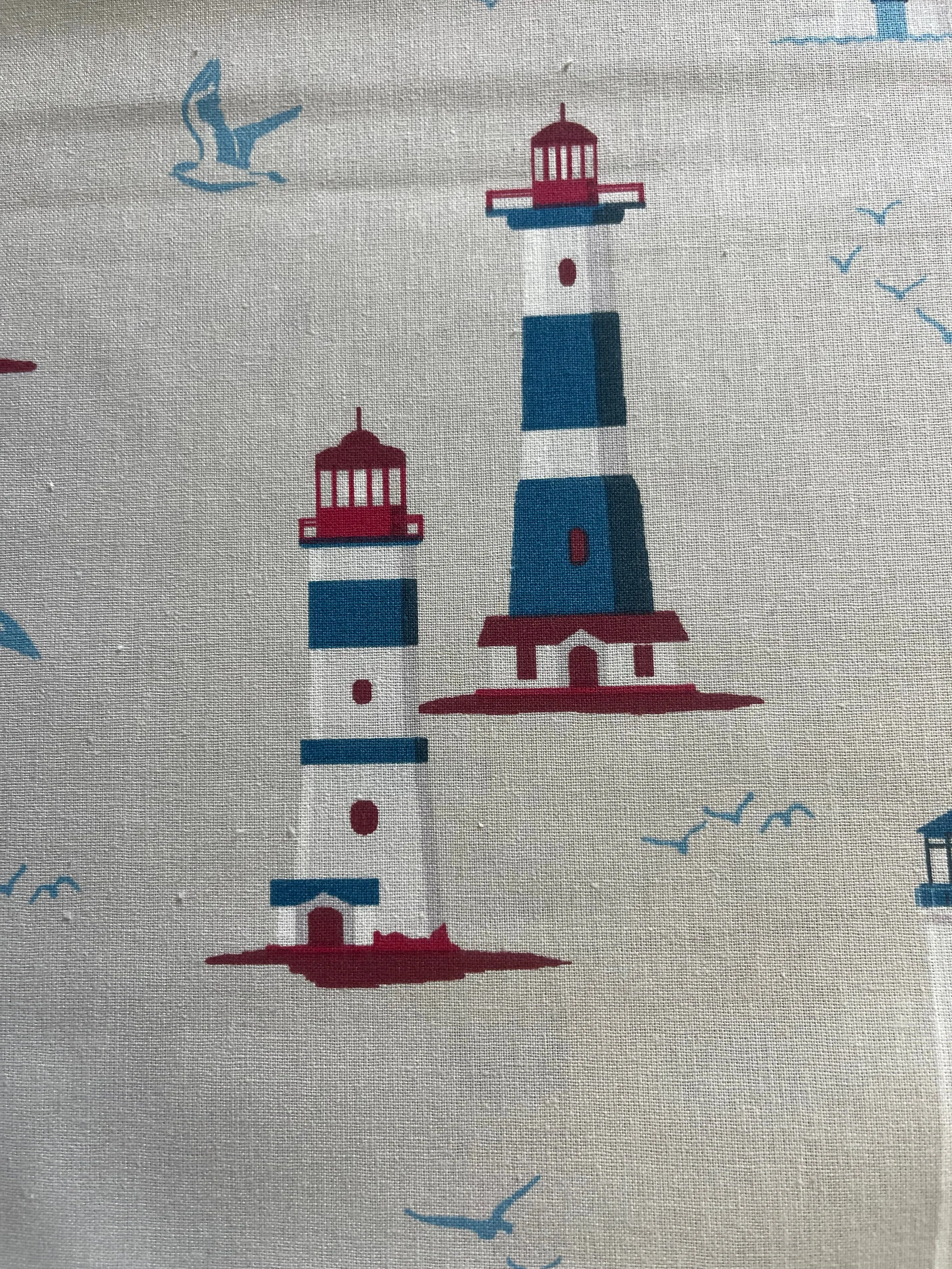 Finistiere - lighthouse - Light Furnishing Cotton Fabric - Bright Patterned  Fabric for Lampshades, Cushions, Bags and Curtains