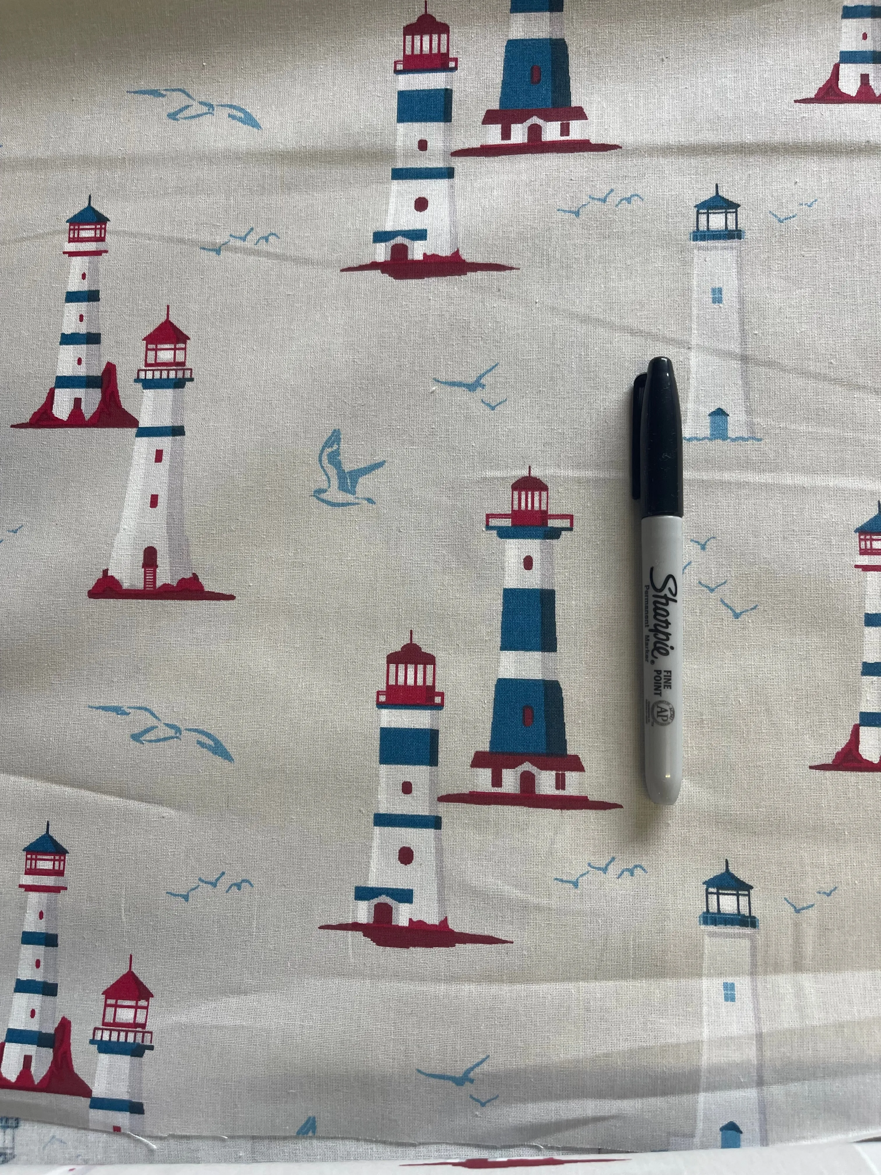 Finistiere - lighthouse - Light Furnishing Cotton Fabric - Bright Patterned  Fabric for Lampshades, Cushions, Bags and Curtains