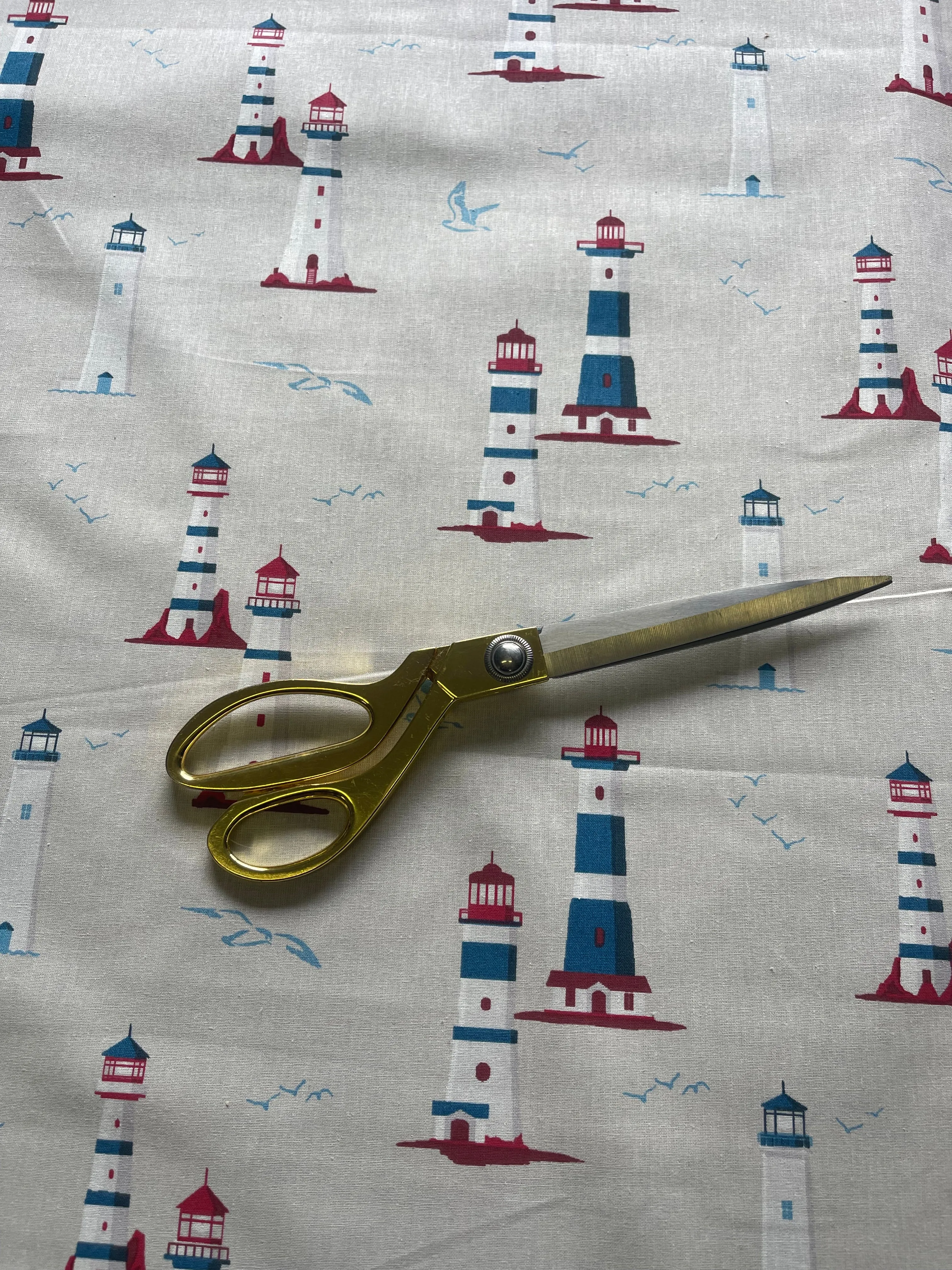 Finistiere - lighthouse - Light Furnishing Cotton Fabric - Bright Patterned  Fabric for Lampshades, Cushions, Bags and Curtains