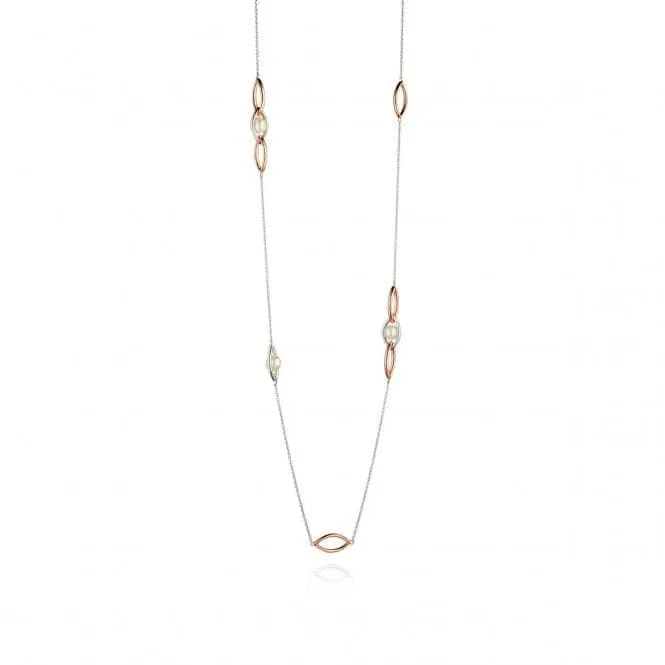 Fiorelli Silver Rose Gold Pearl Marquise Station Necklace N3981W