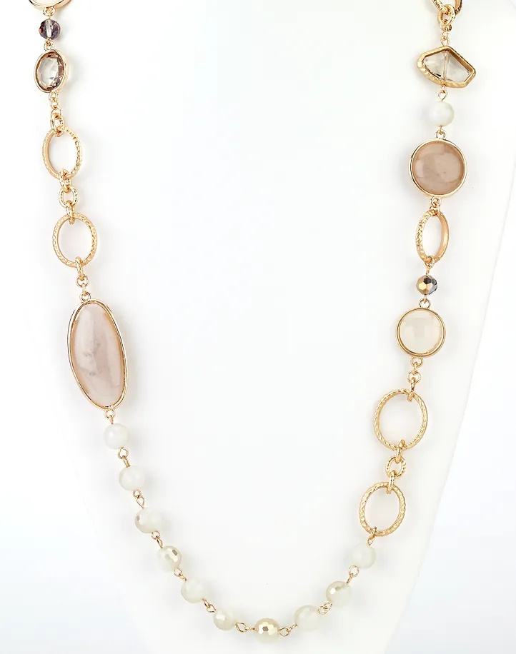 Floating Beads Long Necklace in Natural