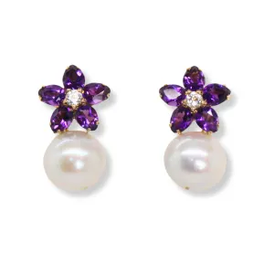 Floral Amethyst and Pearl Earrings