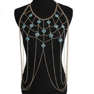 Gold and Turquoise Body Chain