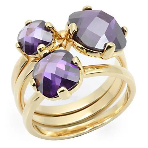 Gold Brass Ring with AAA Grade CZ in Amethyst for Women Style 0W259