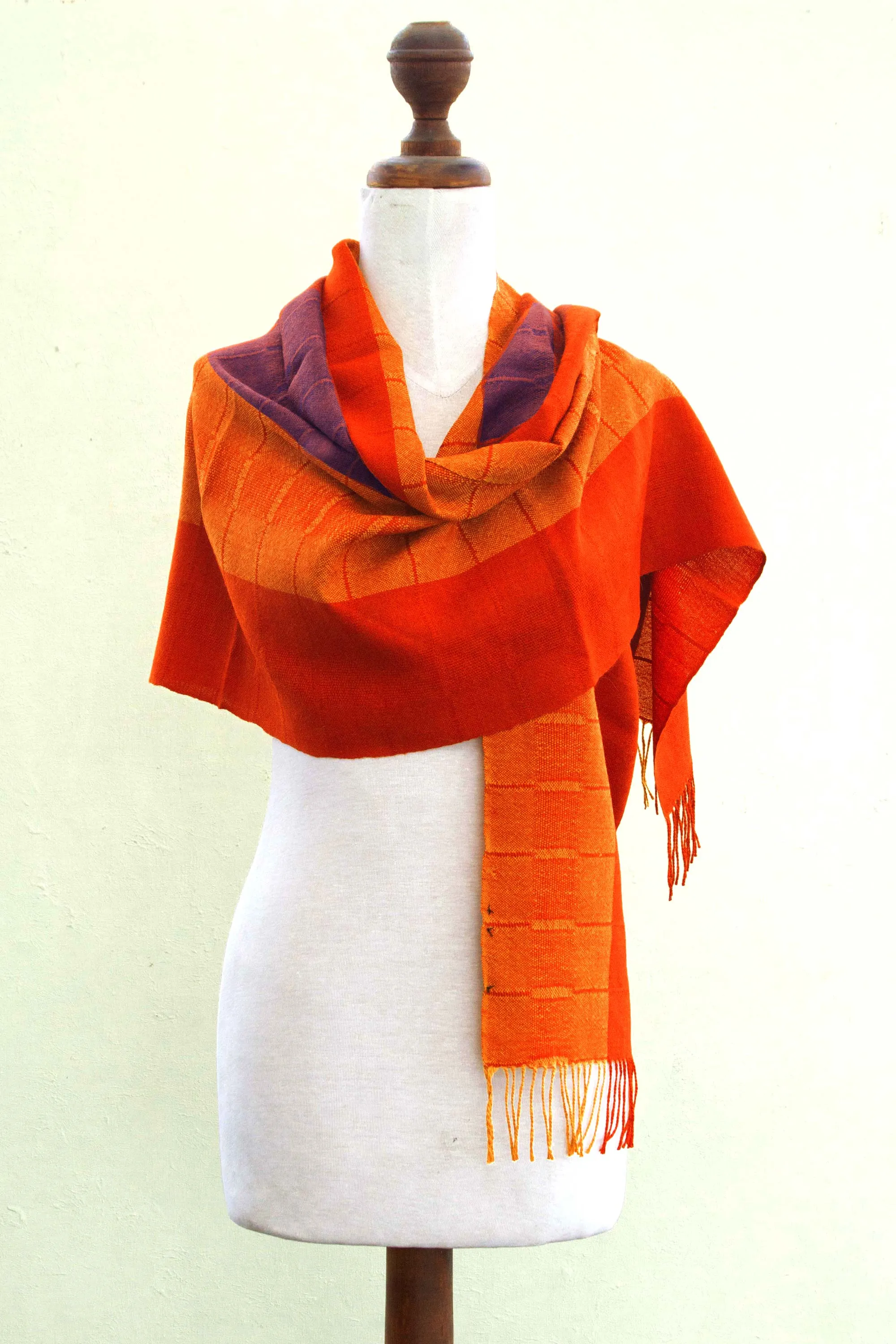 Handwoven Peruvian Alpaca Wool Striped Shawl - Tarma Marigold | NOVICA