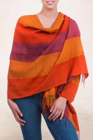 Handwoven Peruvian Alpaca Wool Striped Shawl - Tarma Marigold | NOVICA