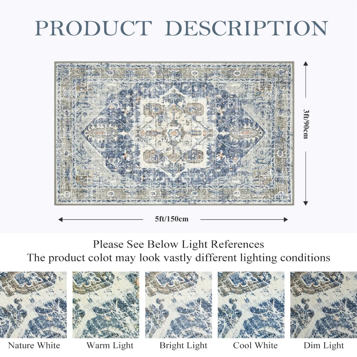 Harriet Traditional Medallion Distressed Blue Area Rug