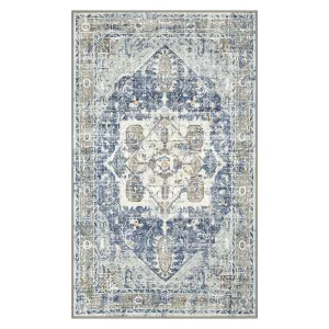 Harriet Traditional Medallion Distressed Blue Area Rug